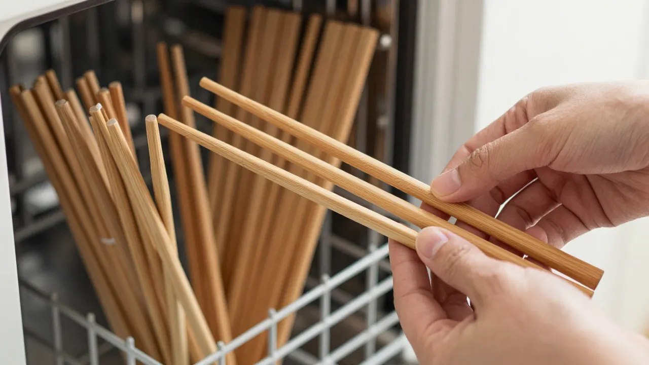 are wooden chopsticks dishwasher safe scene with wooden chopsticks, dishwasher rack, care tag without text