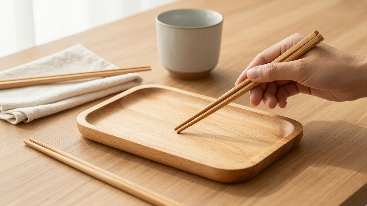 objects arranged for how to clean wooden chopsticks context
