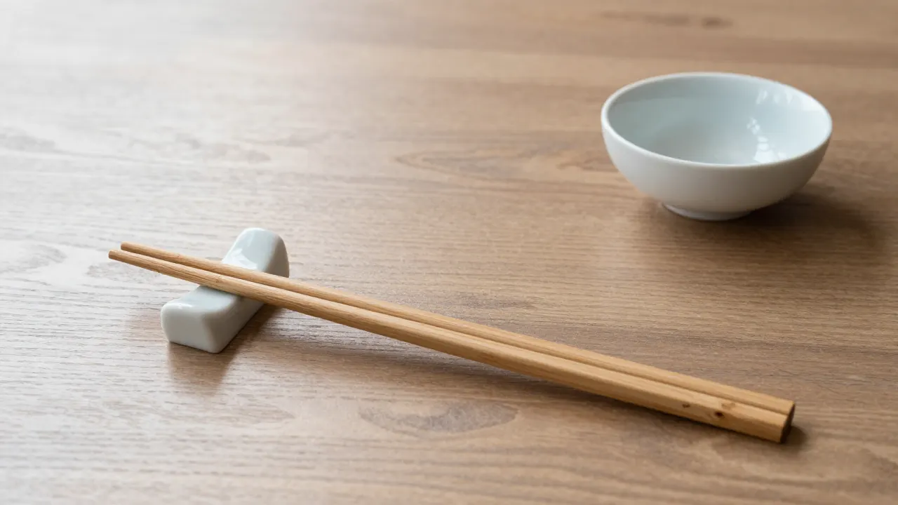 left-side place setting shows chopstick grip setup