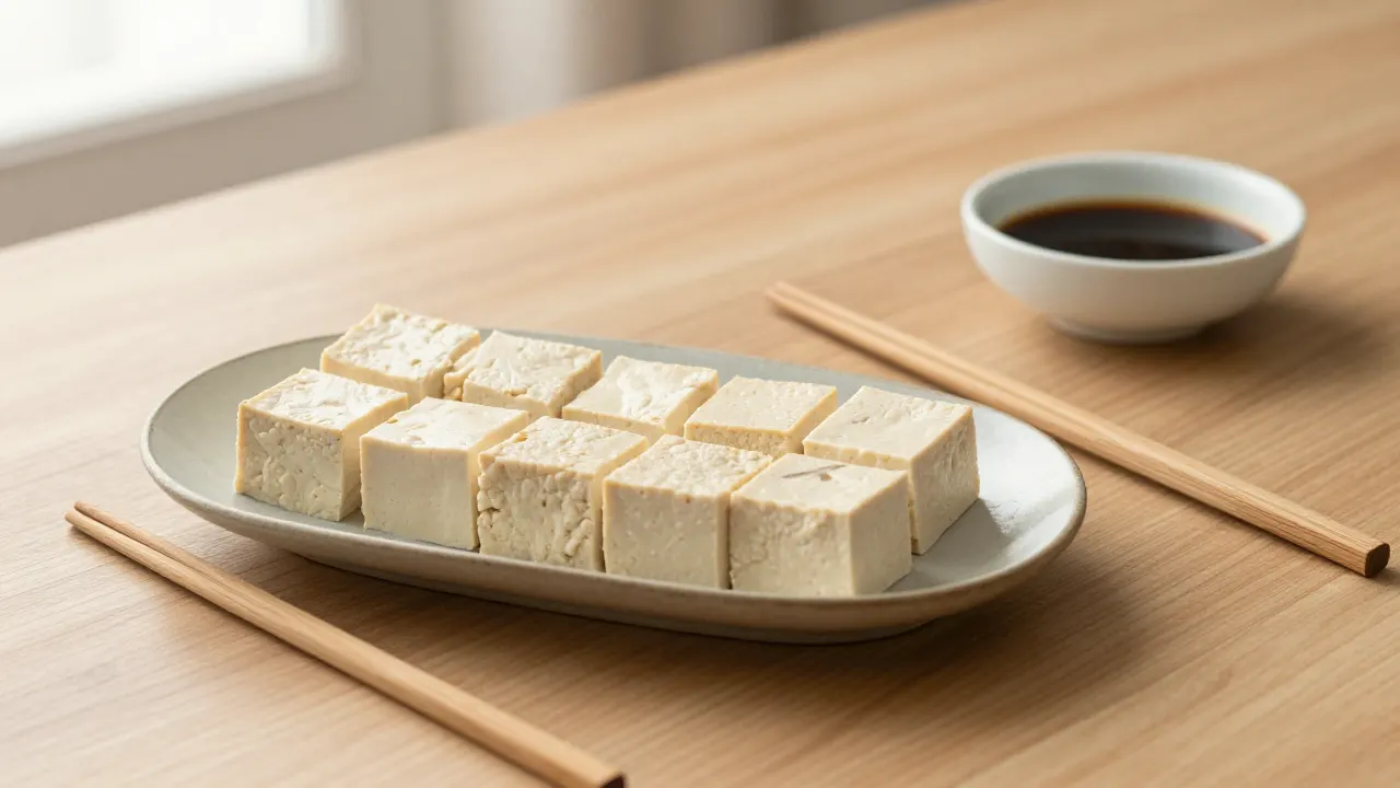 firm tofu pieces show beginner left-handed chopstick practice