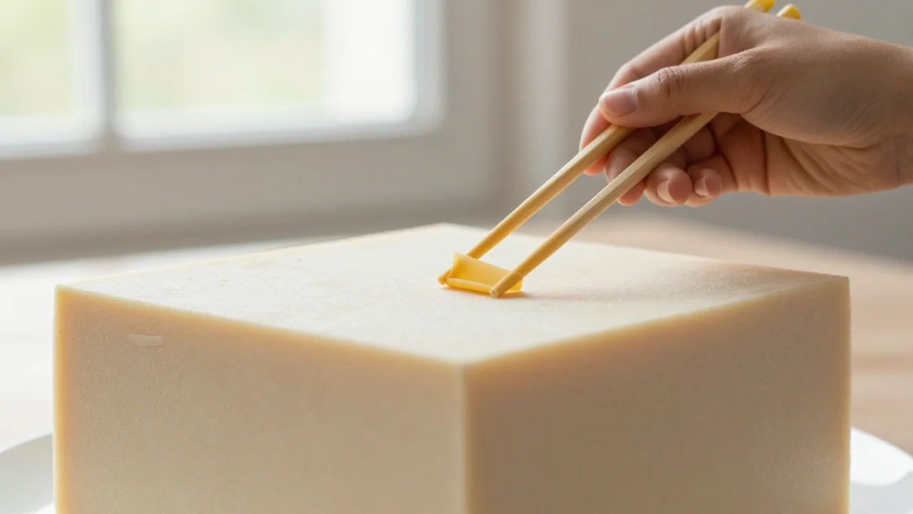 Beginner hand uses rubber band chopsticks to lift a large soft practice cube