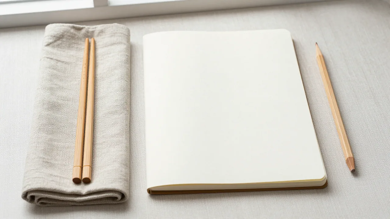 chopsticks with linen napkin, notebook, and pencil for vietnamese chopsticks