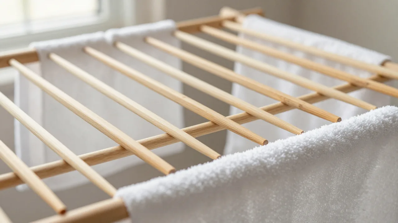 drying rack, wooden chopsticks, cotton towel supporting chopstick wood