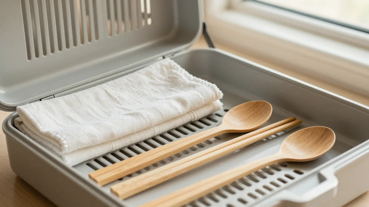 open ventilated utensil case, drying cloth, clean chopsticks supporting chopstick spoon set