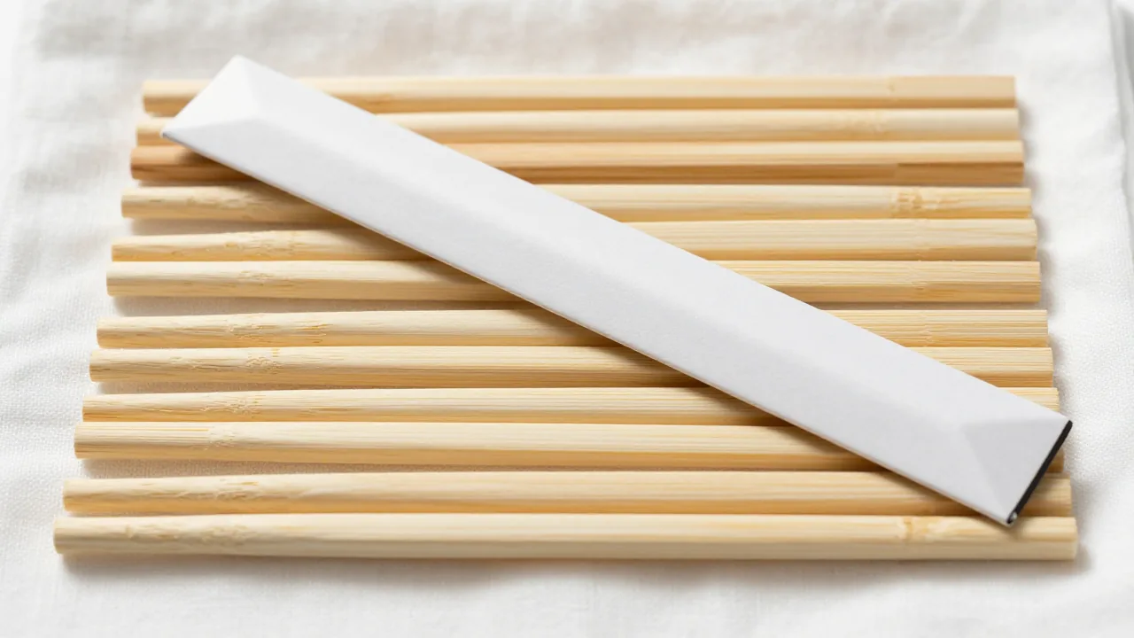 plain chopstick pairs, blank sample sleeve, caliper face down