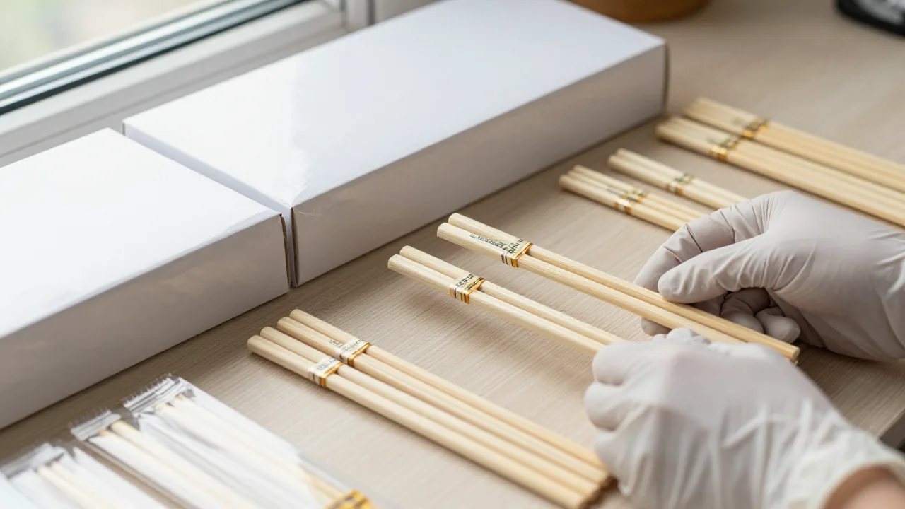 sealed plain cartons, chopstick bundles, inspection gloves
