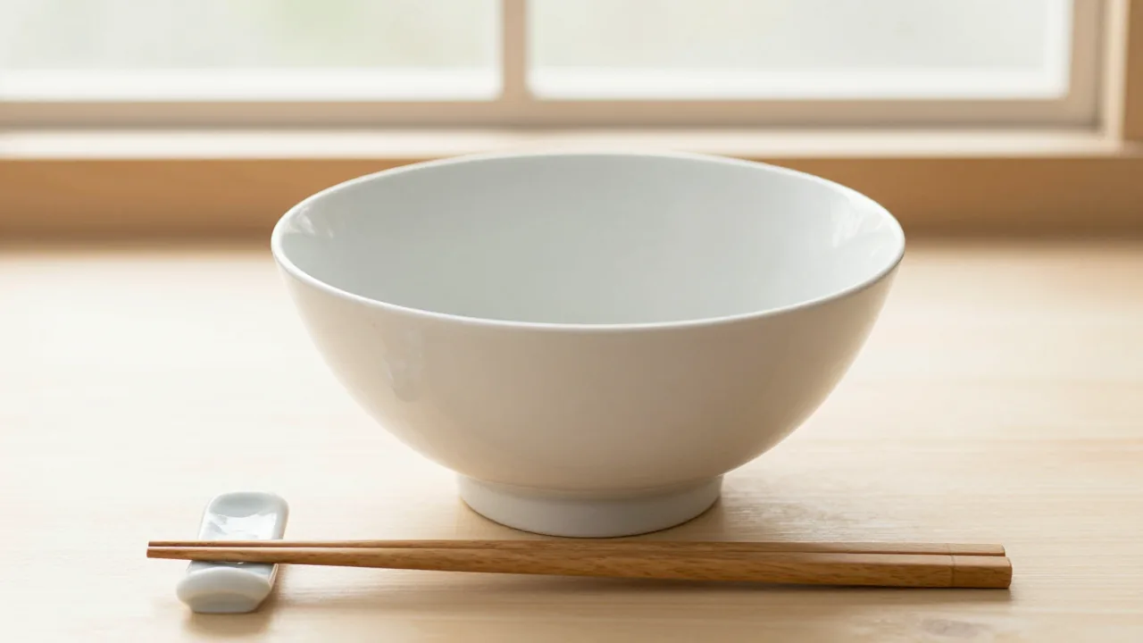 plain ramen bowl, wooden chopsticks, ceramic rest