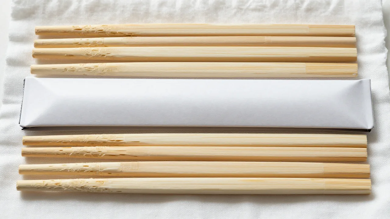 plain unfinished chopstick pairs, blank white sample sleeve, soft cotton cloth